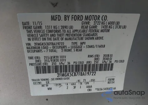 2015 Ford Flex Sel z USA, uszkodzony, nr VIN 2FMGK5C87FBA19722